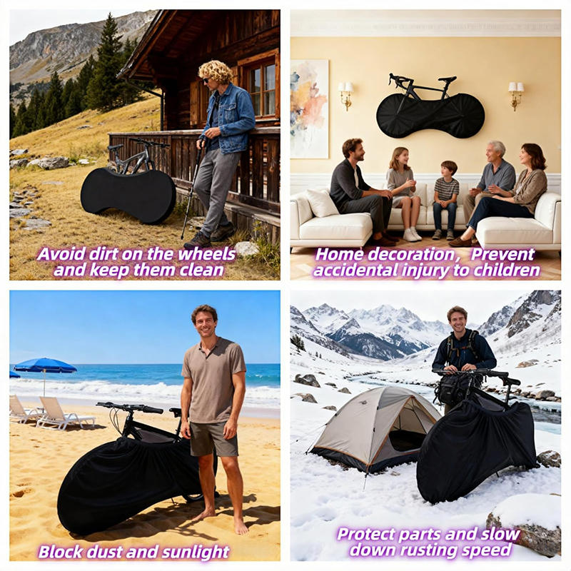 Black High-Elastic Bike Wheel Covers Dust-Proof Storage Bags For 24-26" Wheels Machine Washable For Indoor/Outdoor Use
