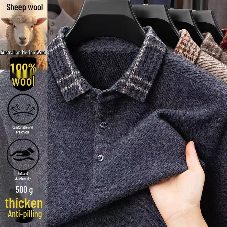 New Arrivals: Men's 100% Pure Wool Thickened Pullover - 400g Winter Sweater for Middle-Aged and Elderly