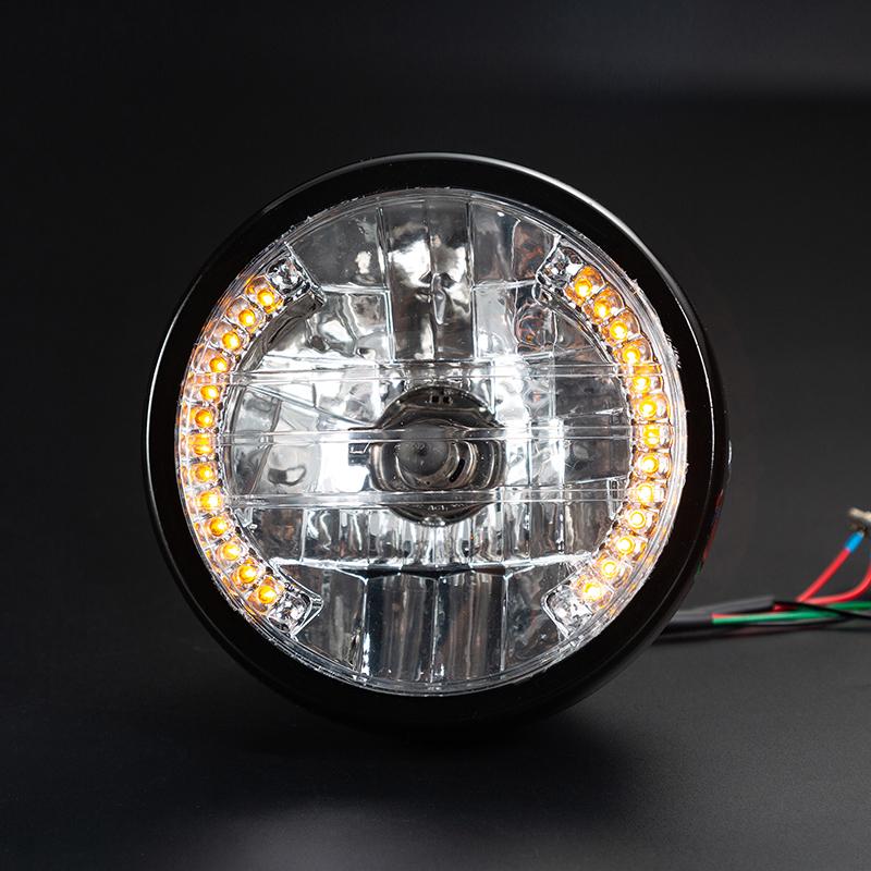 Universal 6.3'' Motorcycle Turn Signals Headlight Amber Light Bike H4 35W