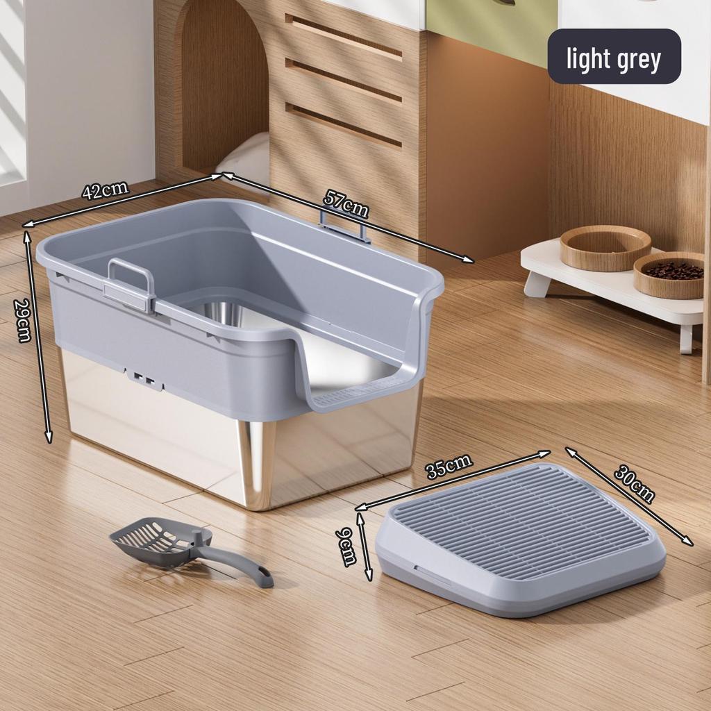 Odor-Proof Stainless Steel Enclosed Cat Litter Box with Anti-Splash Top Entry