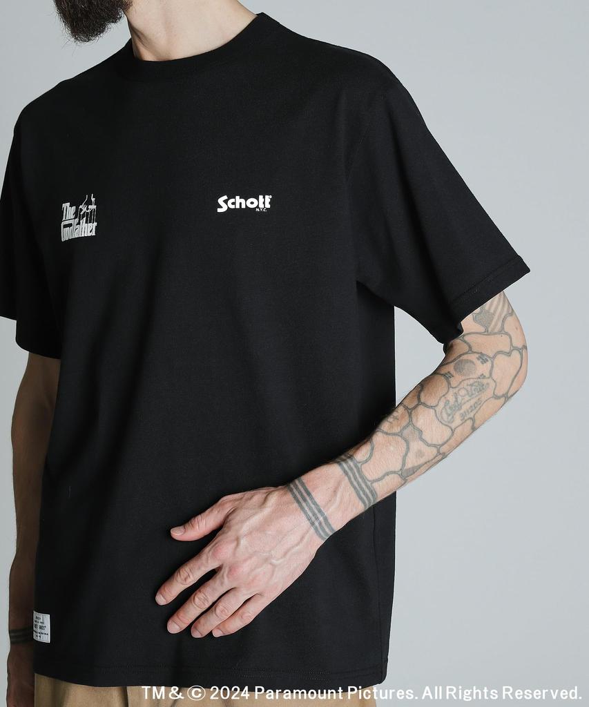Schott The Godfather T-Shirt, Original Logo, Men's, Size S, 010, Black, 782-4234005