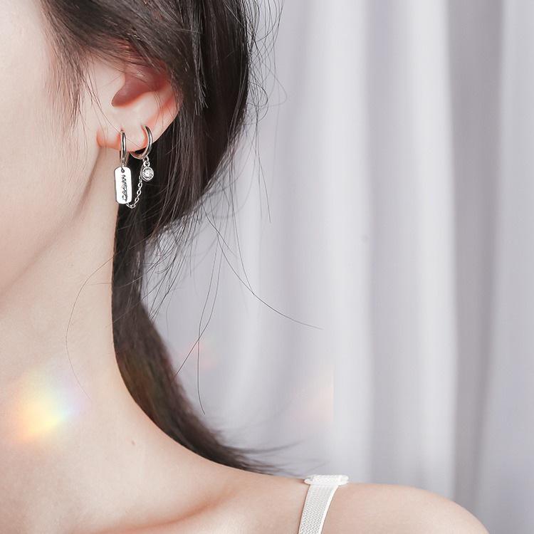 Double Ear Hole Silver Stud Earrings – Trendy Korean Style Women's Earrings