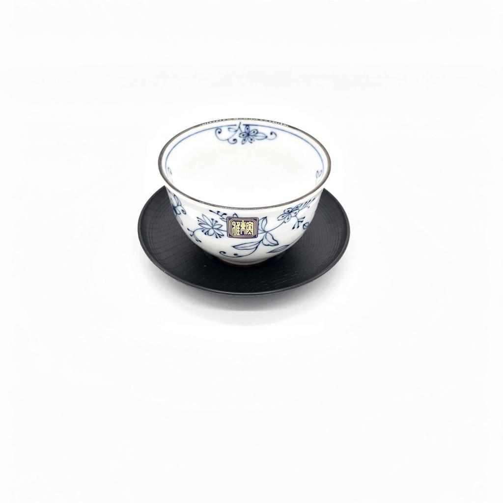 Japanese Ceramic Art, Line Arabesque Design, Set of Teacups with Tea Saucers