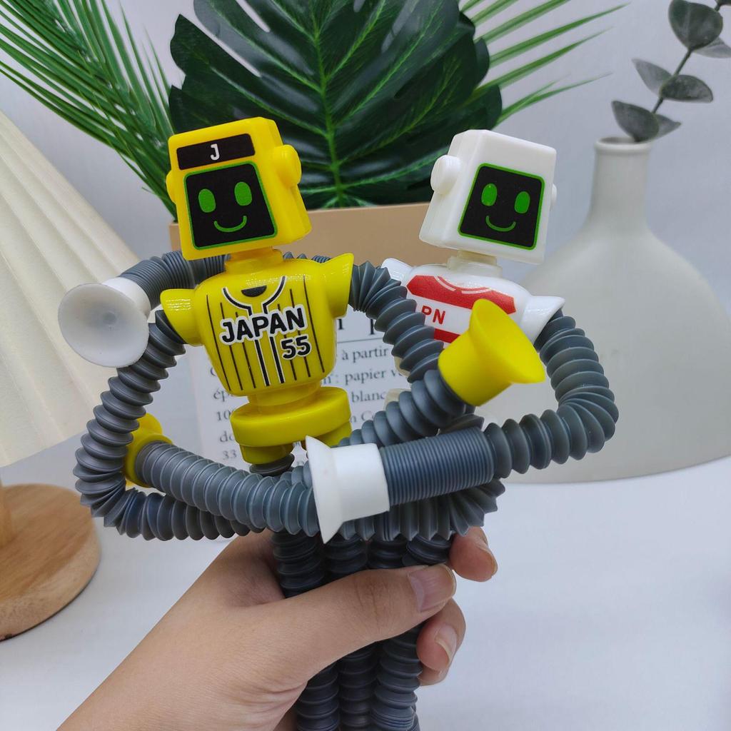 Creative Cartoon Giraffe Robot Egg Decompression Toy with Stretch Tube and Suction Cup, Featuring Ever-Changing Light-Up Hair.