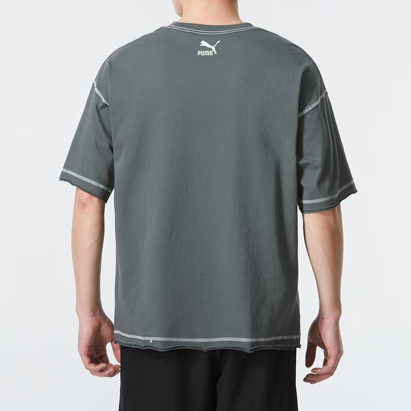 Puma Letter Print Outdoor Sports Breathable Casual Round Neck Short Sleeve T-Shirt Unisex Tops Gray-Green 626857-80