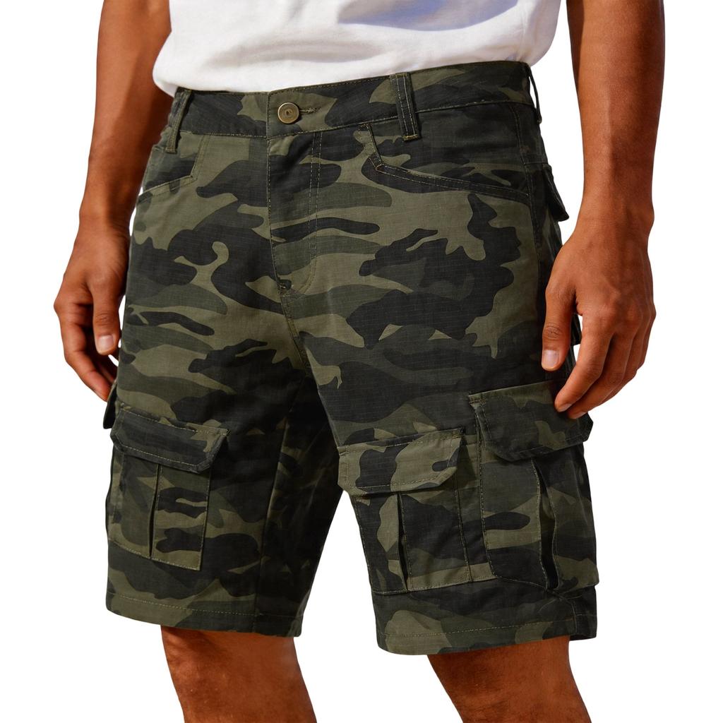 Men's Fit Camouflage Cargo Shorts with Multiple Pockets Button Closure and Durable Stitching for Outdoor Activities