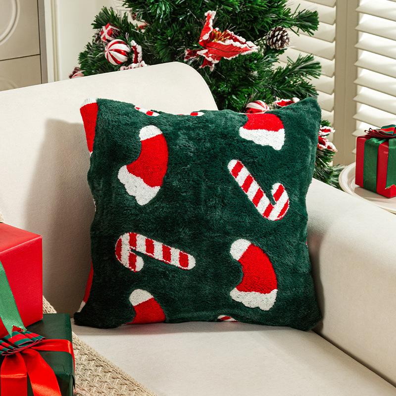 Christmas Pillow Covers Embroidered Lollipop American Holiday Decoration for Sofa Couch Bed Bedroom Cushion Case