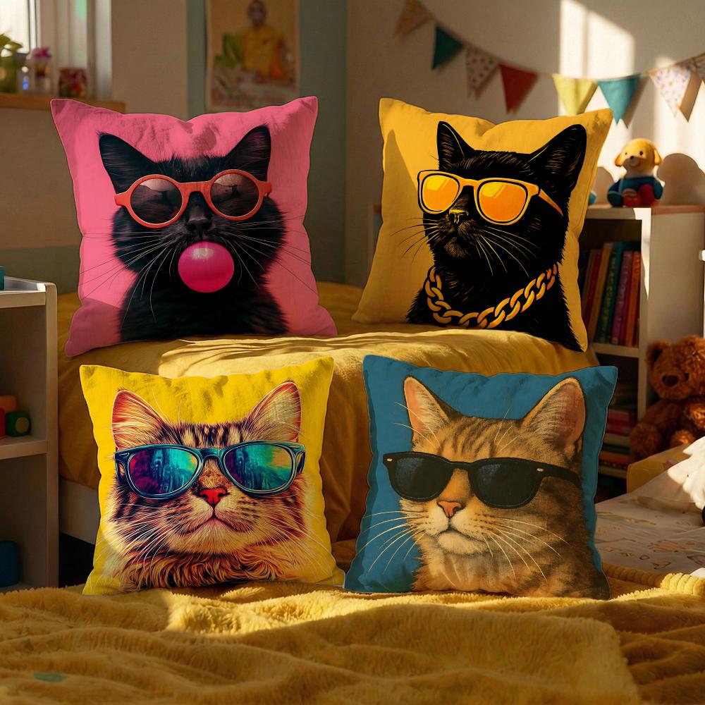 Animal a Cat with Glasses Cushion Cover Decorative Cushions Covers Cover Sofa X Pillow Piece X X Pillowcase