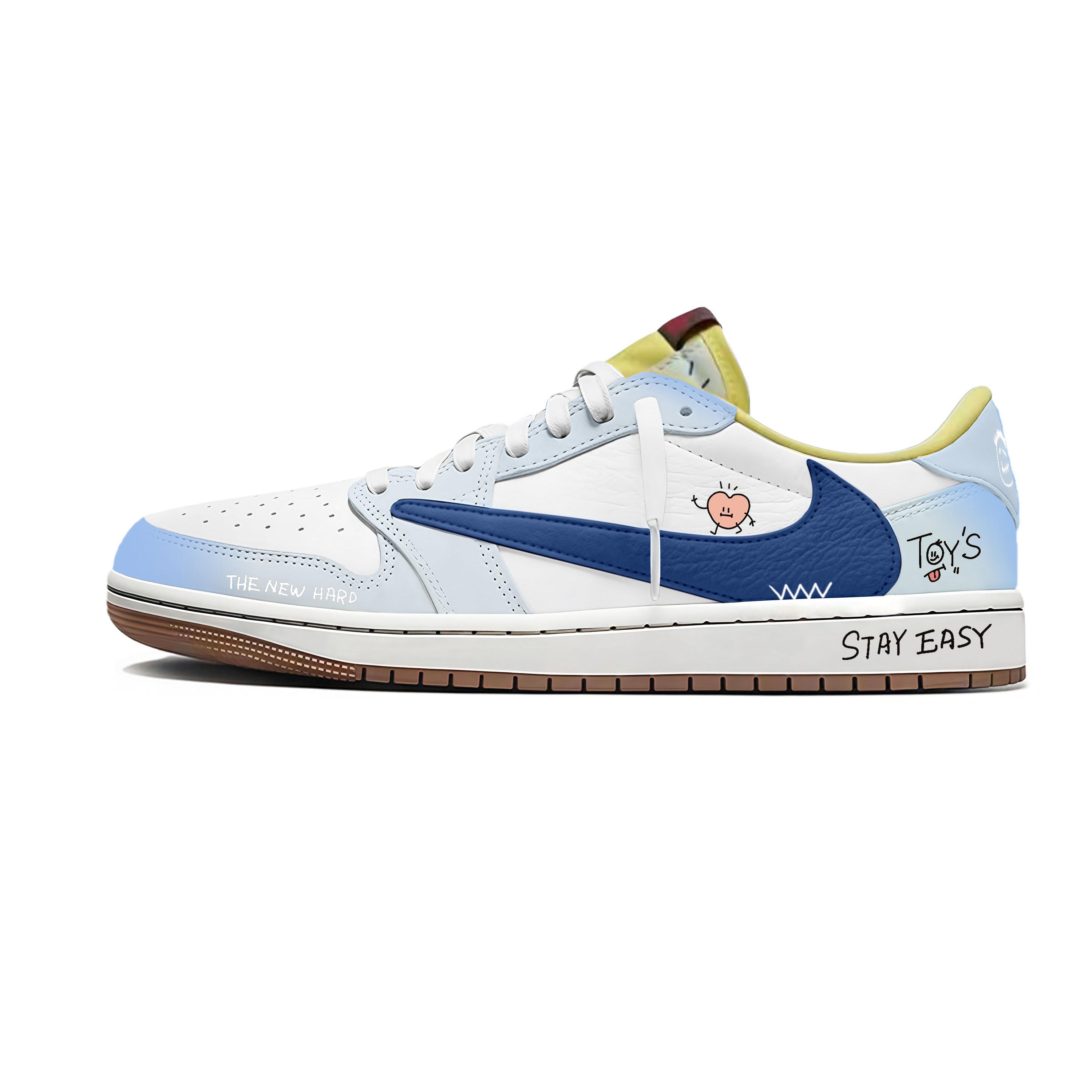 

Travis Scott x Jordan Air Jordan 1 Ice Blue Barb 7.0 Low Slip Resistant Low top Vintage Basketball Shoes Women s DZ4137-700(Team1897-) 42