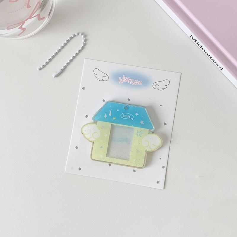 Korean Ins Style Y2K Wing House Hard Card Folder Brick Acrylic For 1Inch Id Photo Storage Display Pendant Keychain Ornaments