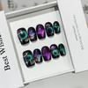 10Pcs Black Handmade Cat Eye Short Round Press On Nails Full Cover Artificial Fake Nail Tips For Wearable Manicure