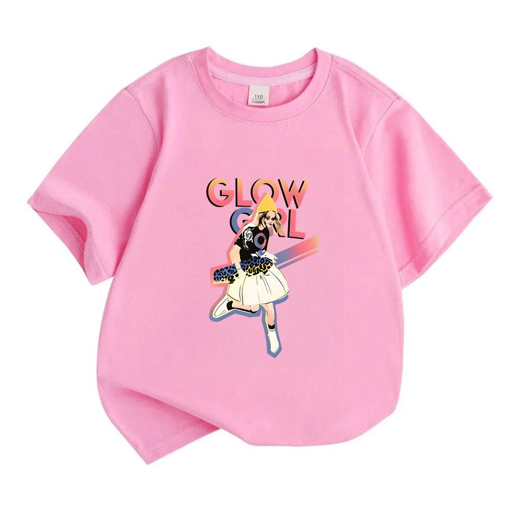 Kids Boys Girls 100% Cotton Crew Neck Short Sleeve T-shirt, Stylish Glow Girl Printed Casual Soft Breathable Tees for Daily Wear Summer Active Tops