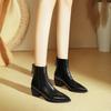 Pointed Thick Heel Short Boots Women's 2025 New Autumn and Winter Women's Shoes French Soft Leather Medium Heel Thin Boots Women's Medium Boots