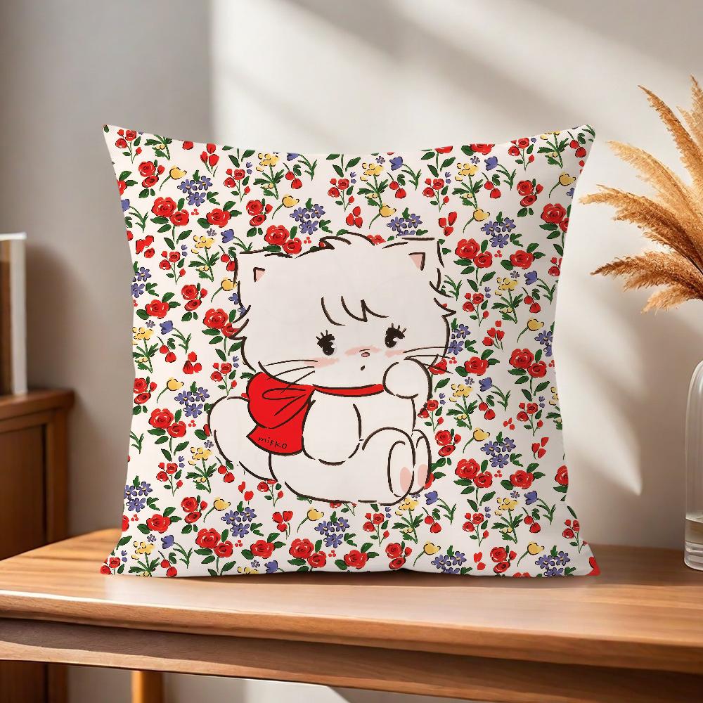 Comfortable cat soft cute m-miku Pillow Case cartoon for Sofa Living Room art Home office flower Decor Protective Covers