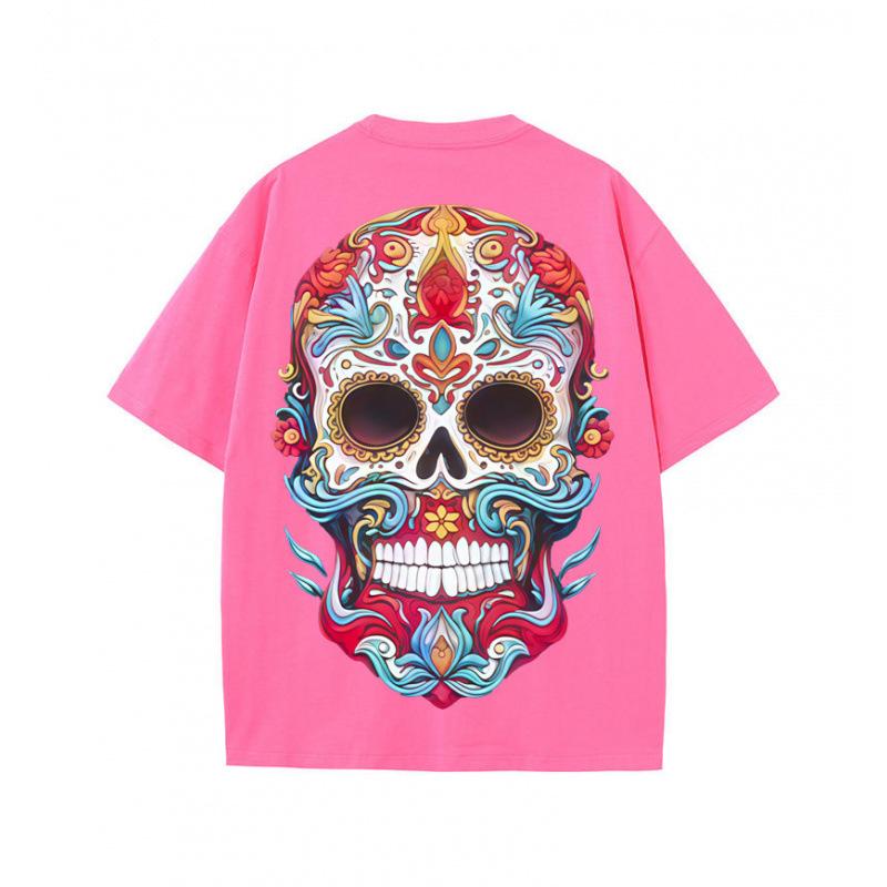Summer new loose T-shirt skull print 230g pure cotton street tide brand short sleeve