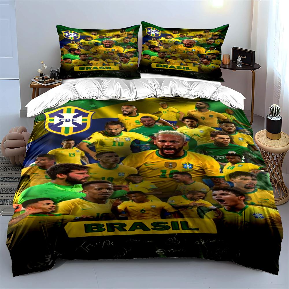 Set Biancheria da Letto Squadra di Calcio del Brasile Copripiumino Set Copripiumino Federe Decorazioni per la Casa (1 * Copripiumino 2 * Federe, senza piumino)