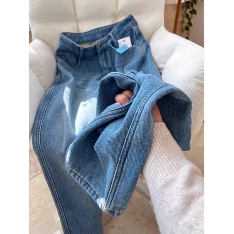 

Женские ретро синие флисовые брюки с высокой посадкой прямого кроя для осени и зимы S синий