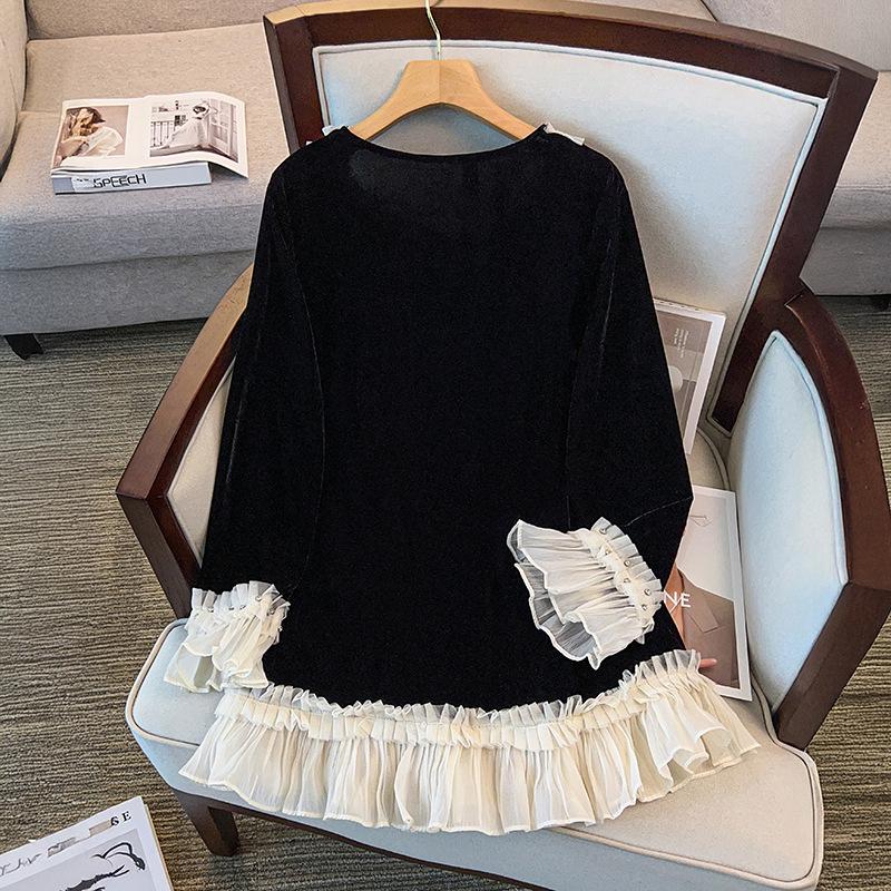 Höst 2025 Plus Size Spetslappverk Volangdetalj Pullover