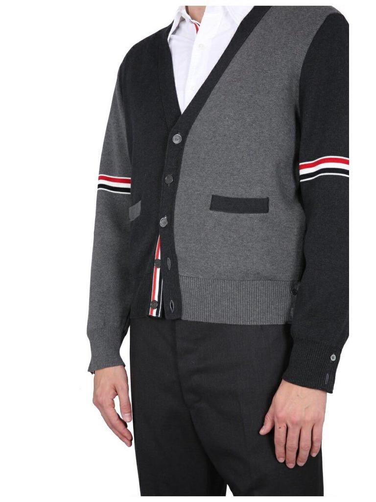 Autumn/Winter Unisex Double Sleeve Cotton Cardigan – Red, White & Blue Color Block with Five Buttons