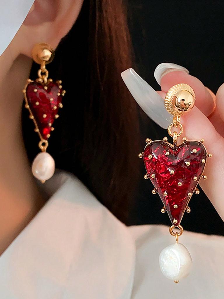 1 Pair Vintage Elegant Heart-Shaped Pearl Earrings, Luxury Gift for Valentine's Day, Christmas, Suitable for Women's Daily Wear and Gatherings
