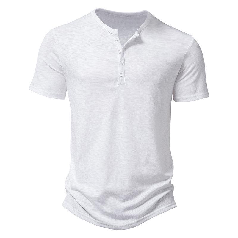 2023 Spring/Summer Men's Bamboo Cotton Henley Polo Tee - Casual Loose Fit, European Size