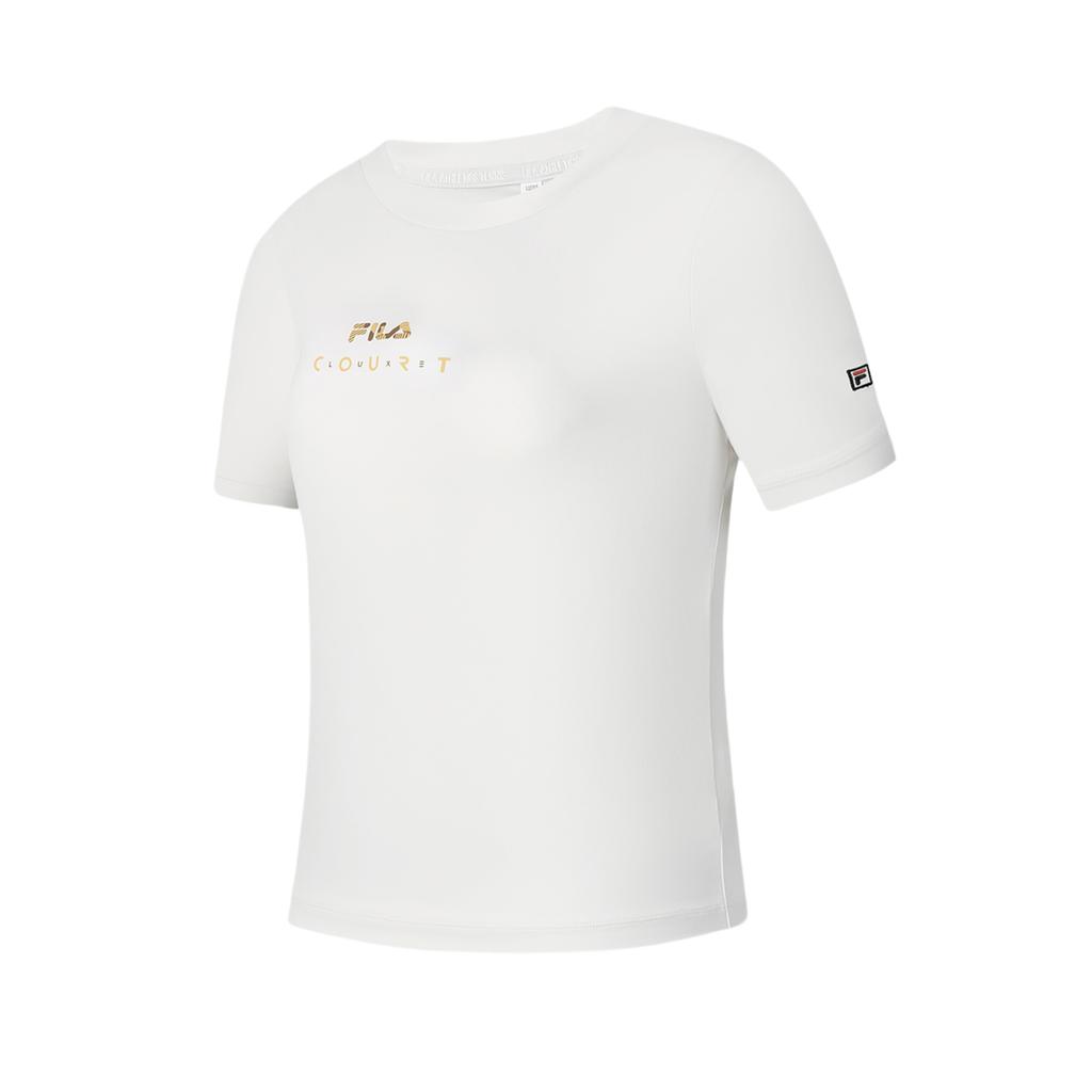 Fila Logo Summer Sports Ice Silk Sun Protection Quick Dry Outdoor Slim Fit Round Neck Short Sleeve T-Shirt Women T-Shirts Bright-White A11W423124FWT