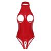 Sexy Womens Cutout Patent Leather Bodysuit Halter Neck Backless Lingerie One Piece Clubwear Erotic Open Crotch Teddies Costume