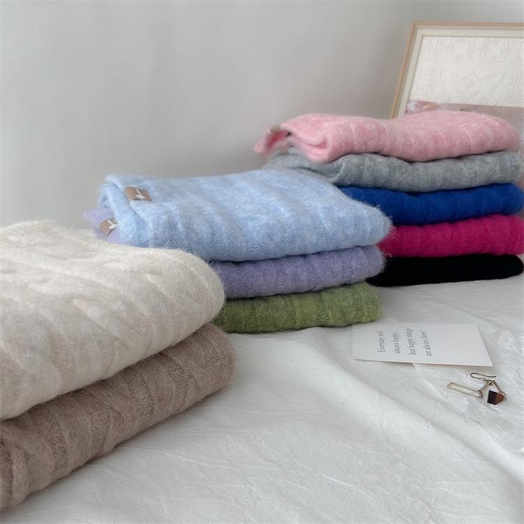 Korean Retro Pattern Wool Blend Scarf - Warm, All-Match, Unisex Winter Neckwear