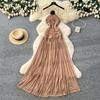 European and American fashion celebrity temperament neck dress women's clothing design irregular folds slim and thin beach dress
