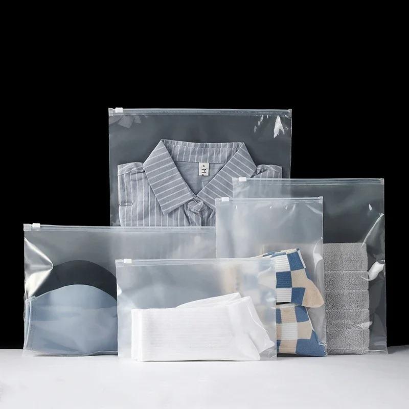 50pcs Clothing Zipper Packaging Bag One Side Frost One Side Clear PE Pull Lock Plastic Storage Bag Thick Clothes Pack Bags