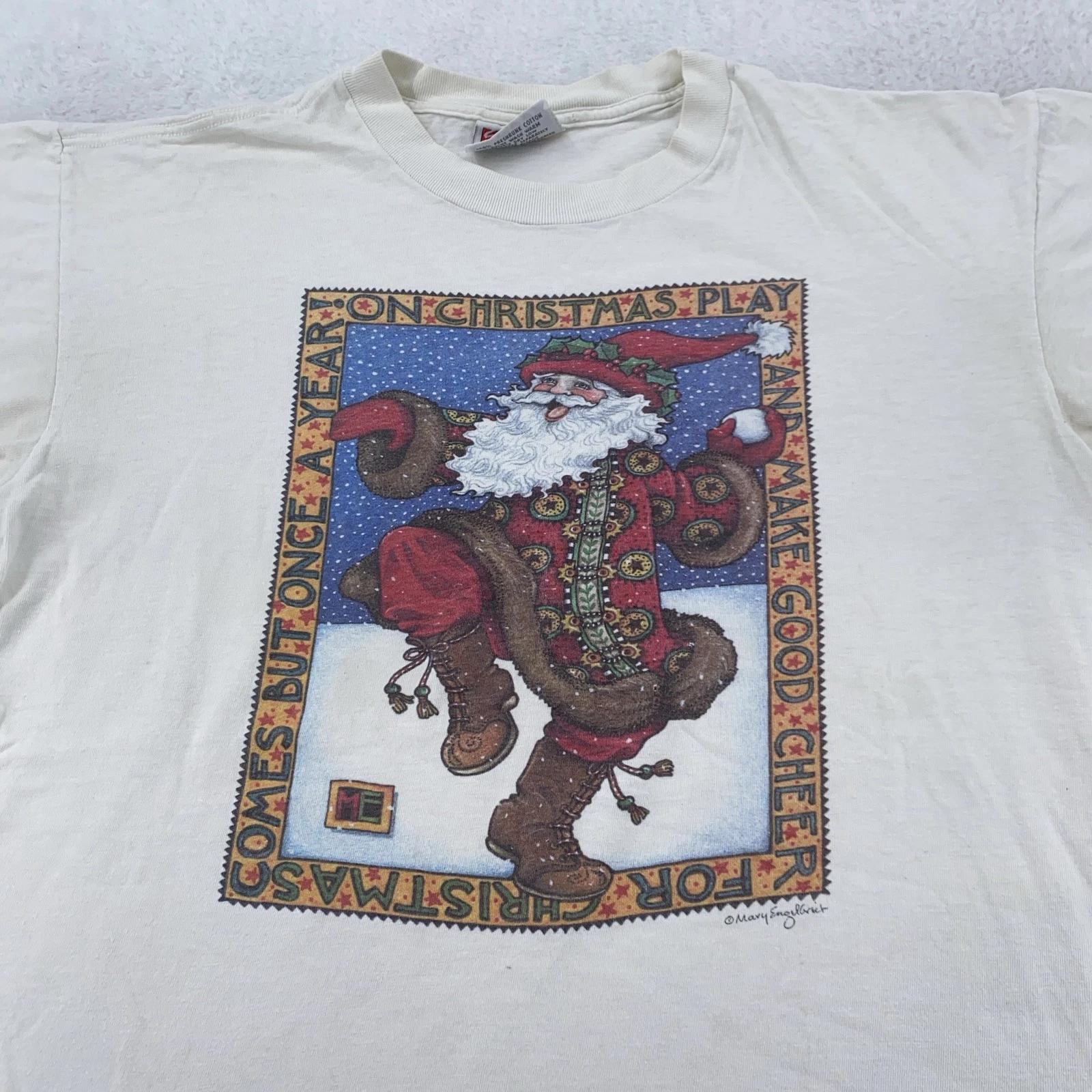 Винтажная Рождественская футболка Санты Play & Make Good Cheer Мужская L/XL Арт Праздничная Футболка 90-х 4XL