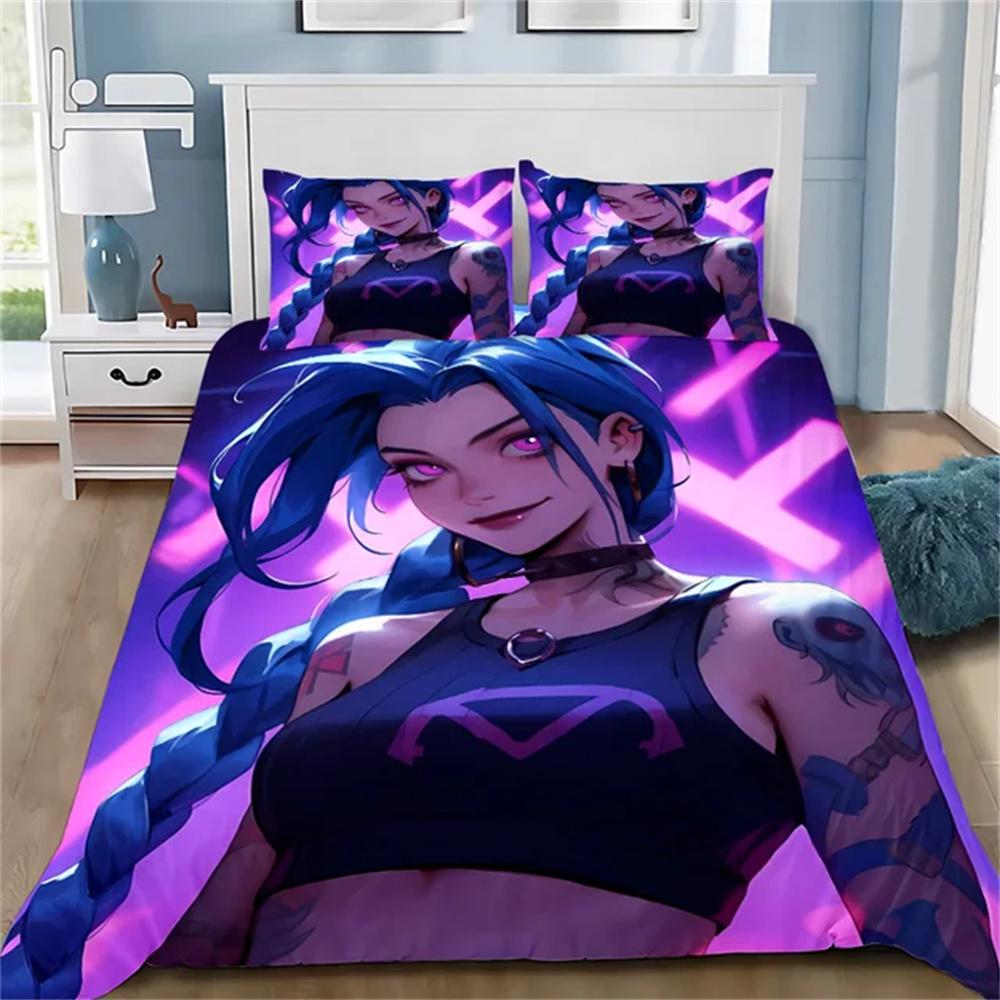 Horké Anime Arcane Povlečení 3D Tisk Jinx Pro Dospělé Chlapce Dívky Dekorace Ložnice Sada Povlaků na Peřinu Jednolůžko Dvojlůžko Povlečení
