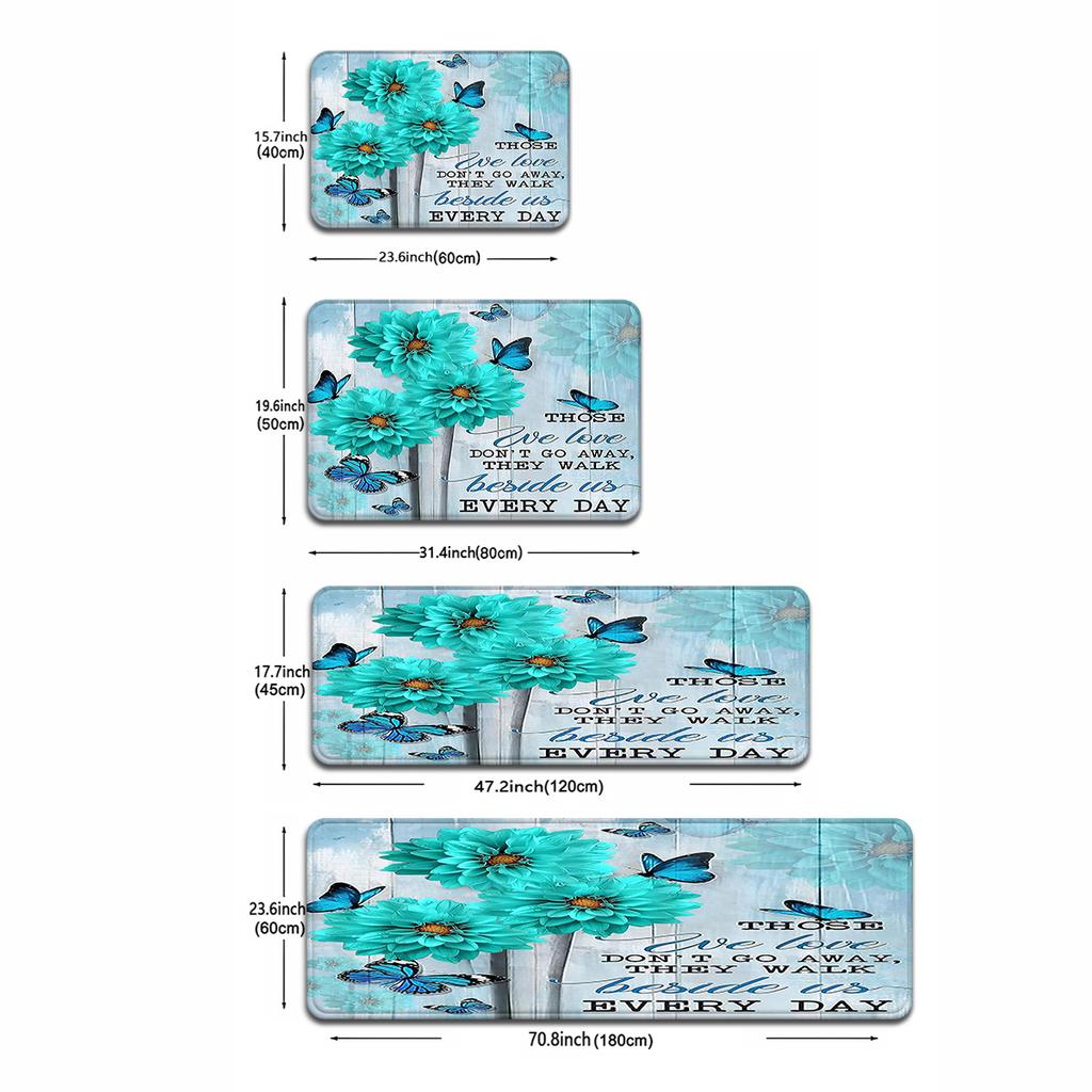 1Pcs Anti Fatigue Kitchen Rugs, BlueDaisy Butterfly  Print Waterproof Non-Slip Thick Cushioned Kitchen Mat Heavy Duty Comfort Standing Mat for Kitchen
