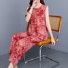 Plus Size Elegant 2 Piece Sets Women Summer Clothes Vintage Loose Print Pants Sets
