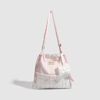 Borsa a tracolla con strisce orizzontali a fiocco, aspetto dolce, monospalla, nicchia, moda, design completo, borsa tote da sorella dolce