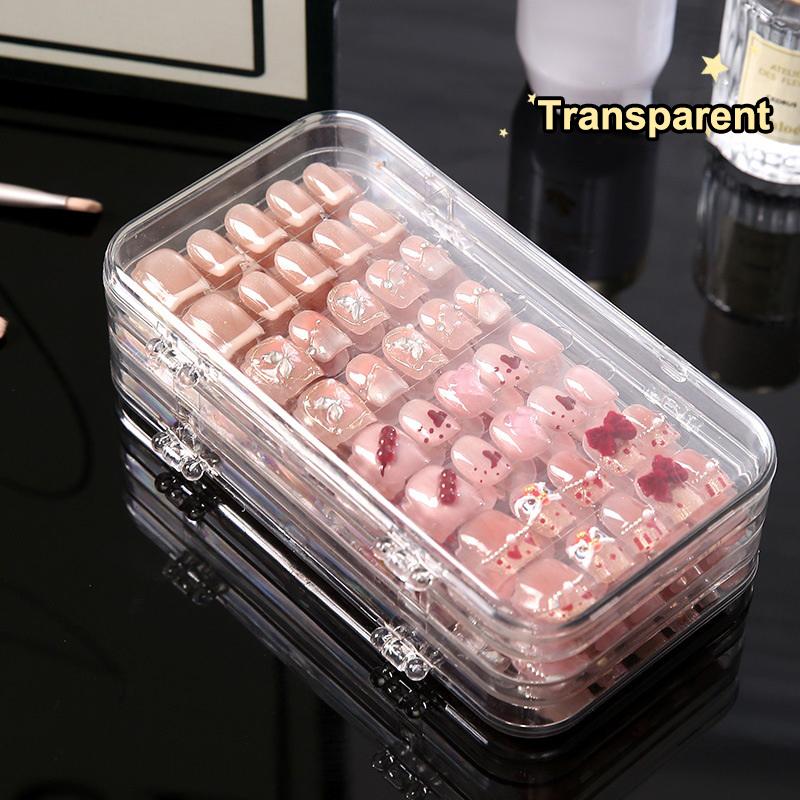 Three-Fold Press-On Nail Storage Boxes Transparent Plastic Nail Storage Box Press-On Nail Organizer For False Nails Display