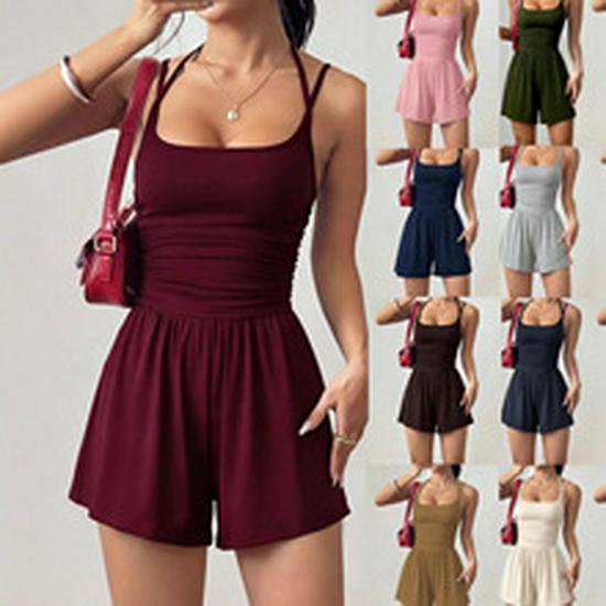 Damen Freizeit Sommer Camisole Jumpsuit - Weiter Bein, Locker, Taillenbetonend Bodycon Stil