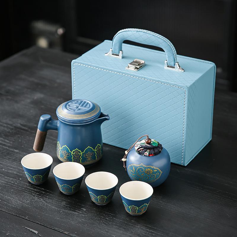 Portable Travel Tea Set, Small Set, Portable Outdoor Camping Express Cup, One Pot of Four Cups, Kung Fu Teapot Gifts