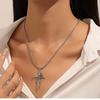 Long Chain Stylish Necklace With Unique Rose Cross Alloy Pendant For Trendsetters