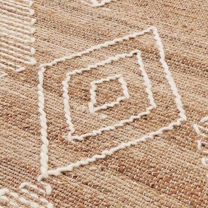 Tapis salon en chanvre avec motifs losanges en laine épaisse naturel 120x170