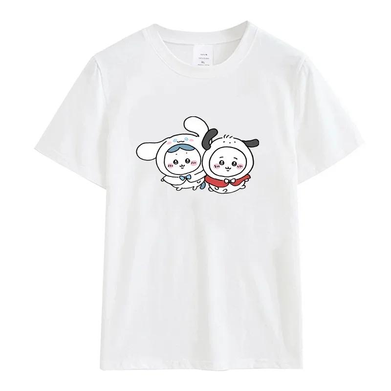 Cute Usagi Dance Print T-shirt Trendy Y2k Streetwear Woman Shirt Kawaii Anime Pattern Tee Shirt Harajuku Cotton Short-sleev Tops
