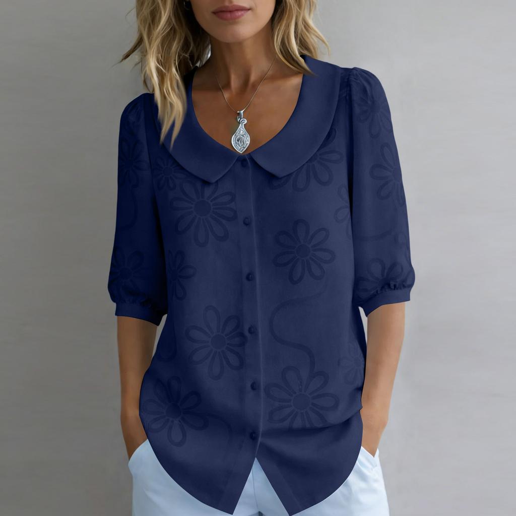 Camicia Casual da Donna con Ricami e Collo a Bambola