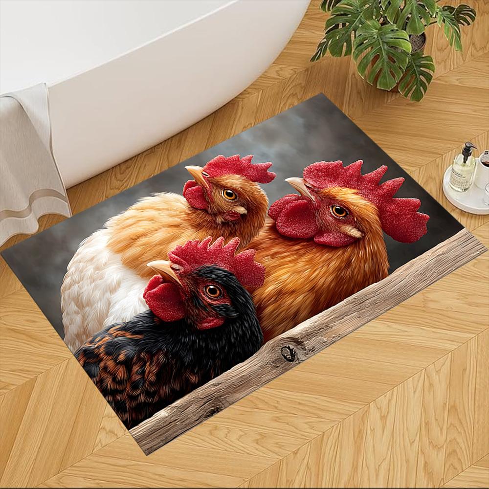Chickens By The Wooden Fence Non-Slip Home Carpet Design for Office Decor Living Room Gift