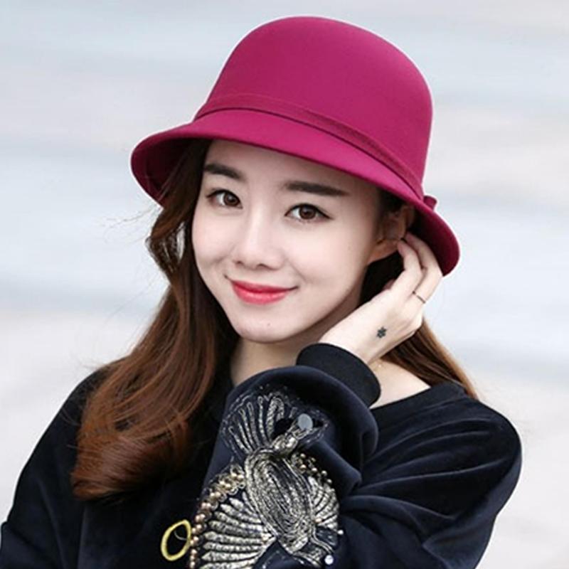 Autumn Winter French Bow Bucket Hat Women Sweet Felt Hat With Folded Shape