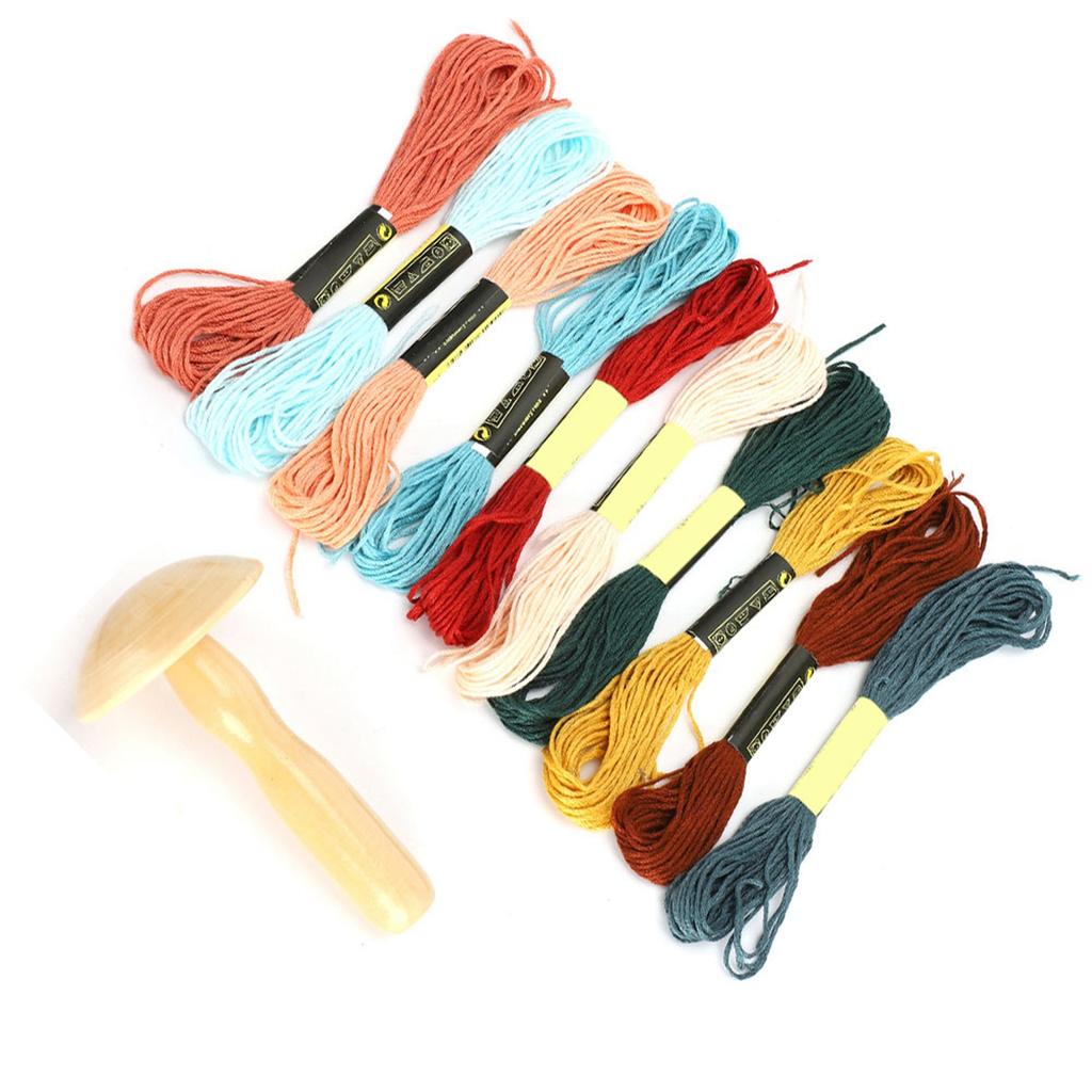 Wooden Darning Supplies Kit Mushroom Patching Threads Tool for DIY Sewing Home Travel Handicraft