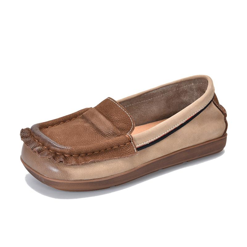 

Leather flat bottom square head single shoes women s soft sole spring new color matching women s shoes soft cowhide retro low-top single shoes 35 (standard size, loose shoe type)