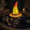 Handcrafted Witch Hat Ornament Stained Glass Lamp Table Lamp with Inline Switch USB Powered Decorative LED Desk Style Halloween for Bedroom