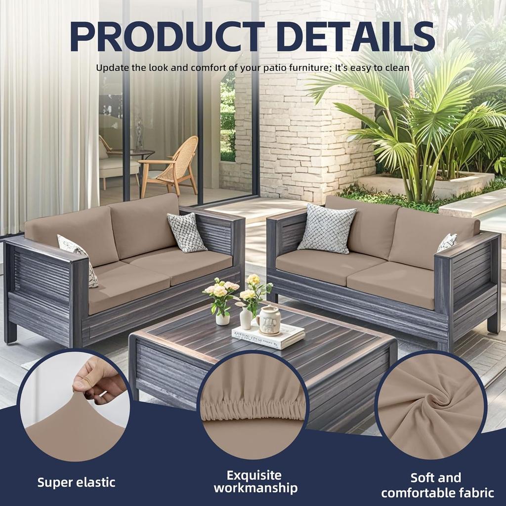 8Pcs Outdoor Cushions Covers Waterproof, Patio Cushion Covers, Outdoor Patio Cushion Covers, Outdoor Stretch Cushion Covers Replacement, Outdoor