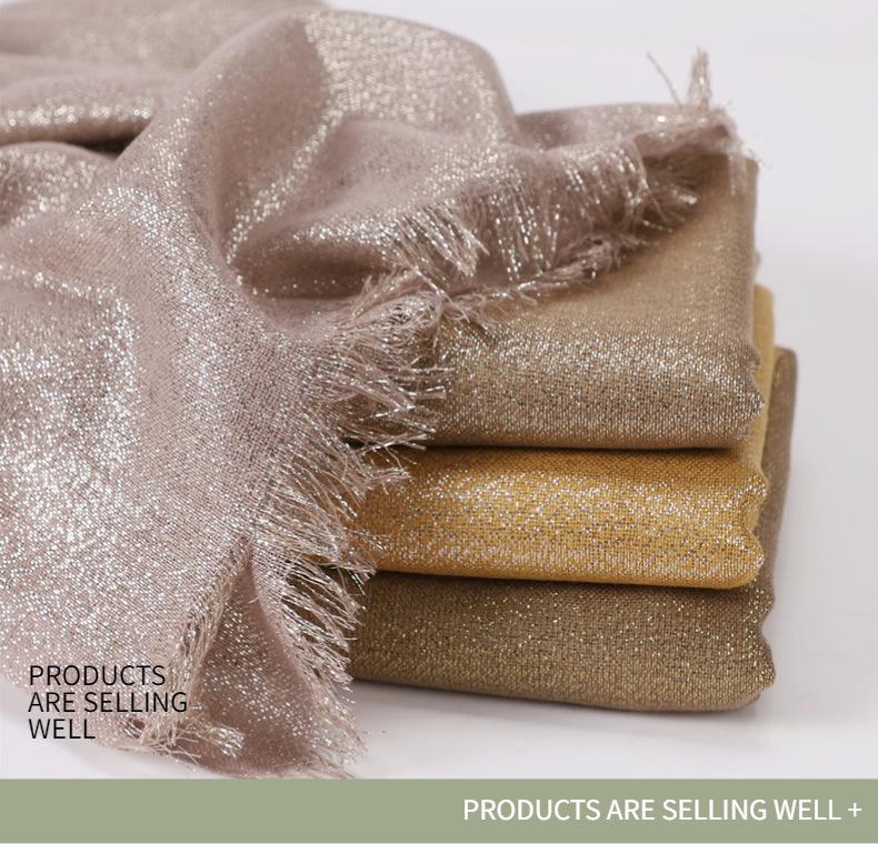 Elegant Two-End Tassel Scarf: Solid Color with Gold and Silver Threads