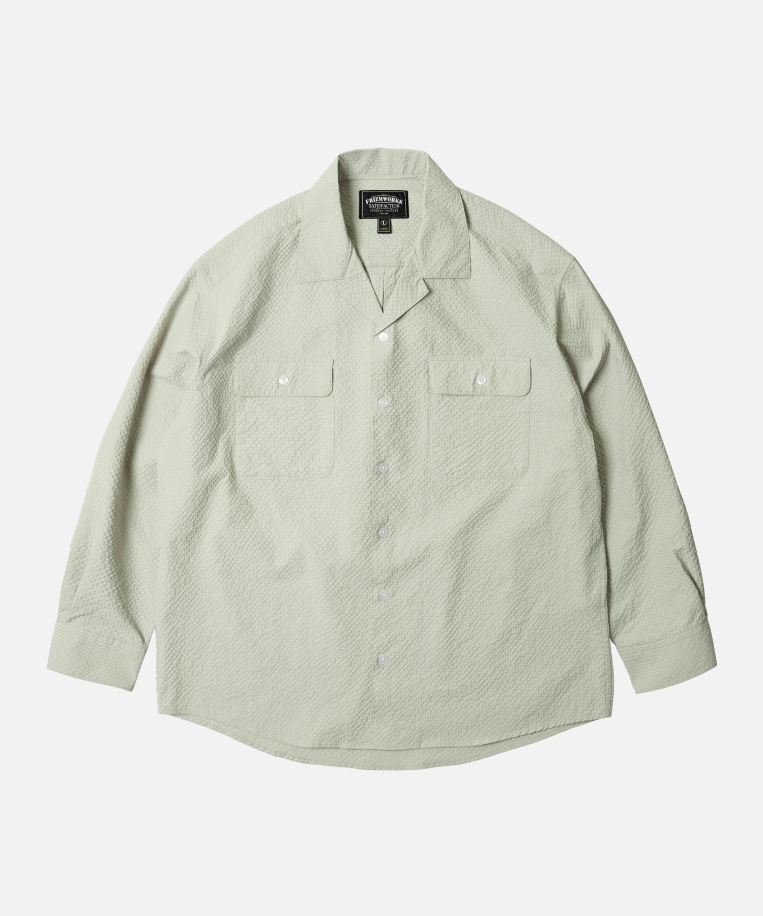 Prism Works Open Collar Solid Seersucker Shirt _ Light Khaki Light Khaki/L